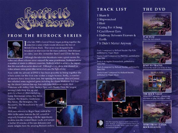 CLASSIC ROCK LEGENDS Hatfield & the North(DVD) Booklet