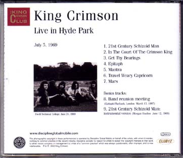 Live in Hyde Park July 5, 1969 Jacket Back