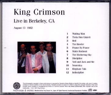 Live in Berkeley, CA August 13 1982 Jacket-Back