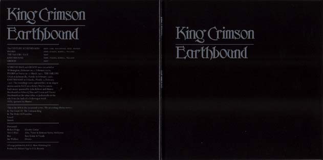 King Crimson Earthbound Jacket Front