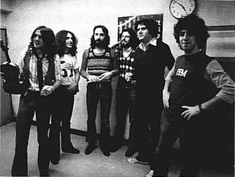 PFM(1976) backstage at the concert in Tokyo:Pagani/Lanzetti/Di Cioccio/Djivas/Mussida/Premoli