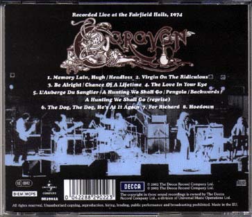 live at the Fairfield Halls, 1974 Jacket Back