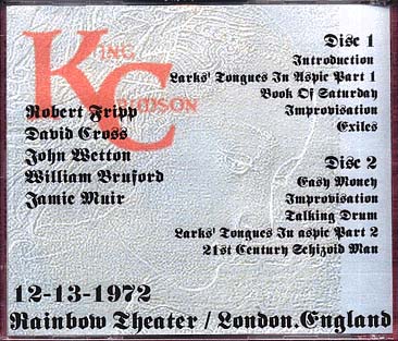 KING CRIMSON LONDON '72 BACK