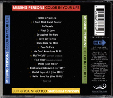 MISSING PERSONS 'COLOR IN YOUR LIFE' Jacket Back